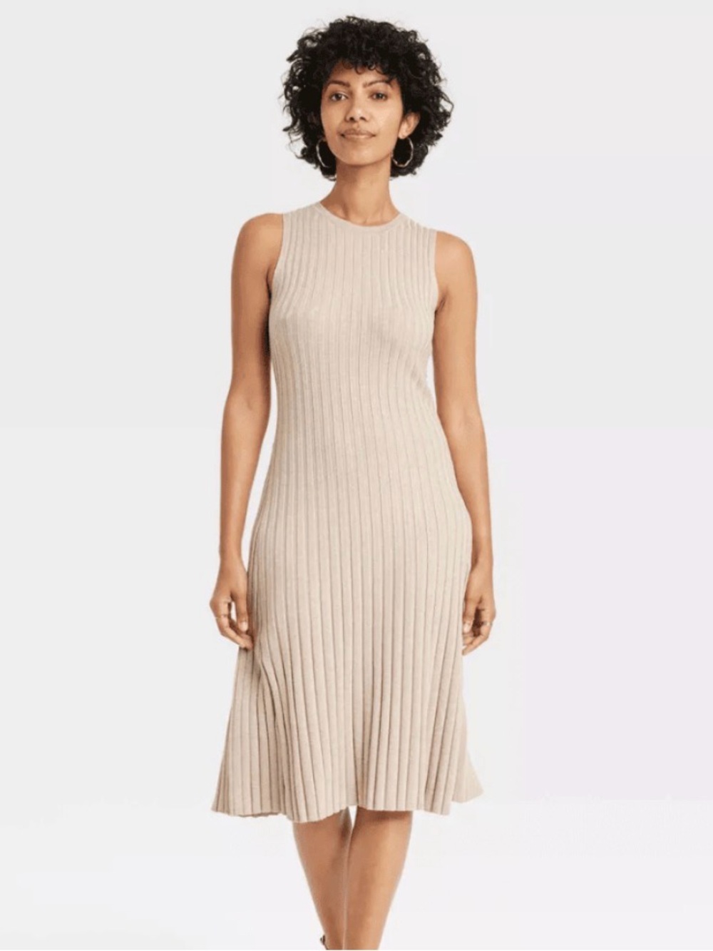 a new day Sleeveless Ribbed Midi Dress in Beige